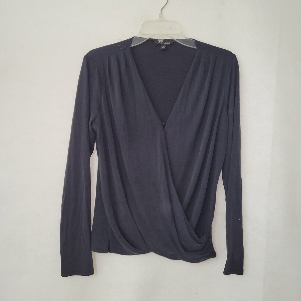 Banana Republic Wrap Top Black Long Sleeve‎ Blouse Size Small